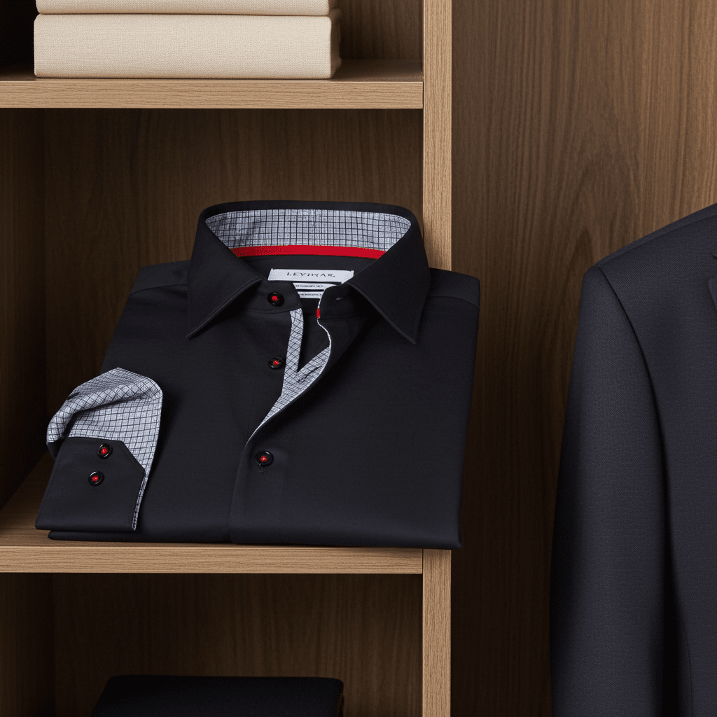 Donny// Cotton Knit - Stretch Button - Up Shirt With Contrast Details // Black // Tailored Fit (Fitted) - silverfoxgoods