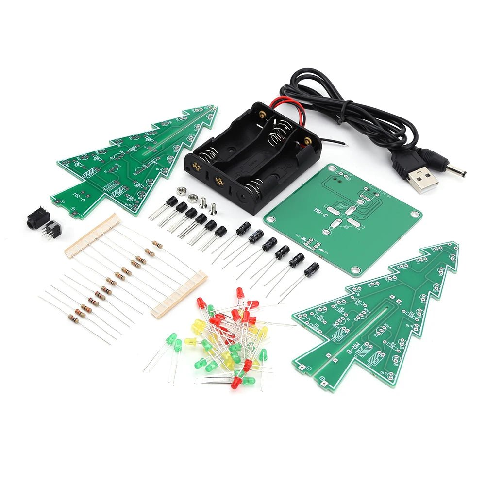 Three-Dimensional 3D Christmas Tree LED DIY Kit Red/Green/Yellow 7 Color LED Flash Circuit Board Christmas Tree Assemble Kit