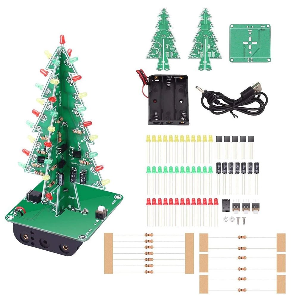 Three-Dimensional 3D Christmas Tree LED DIY Kit Red/Green/Yellow 7 Color LED Flash Circuit Board Christmas Tree Assemble Kit