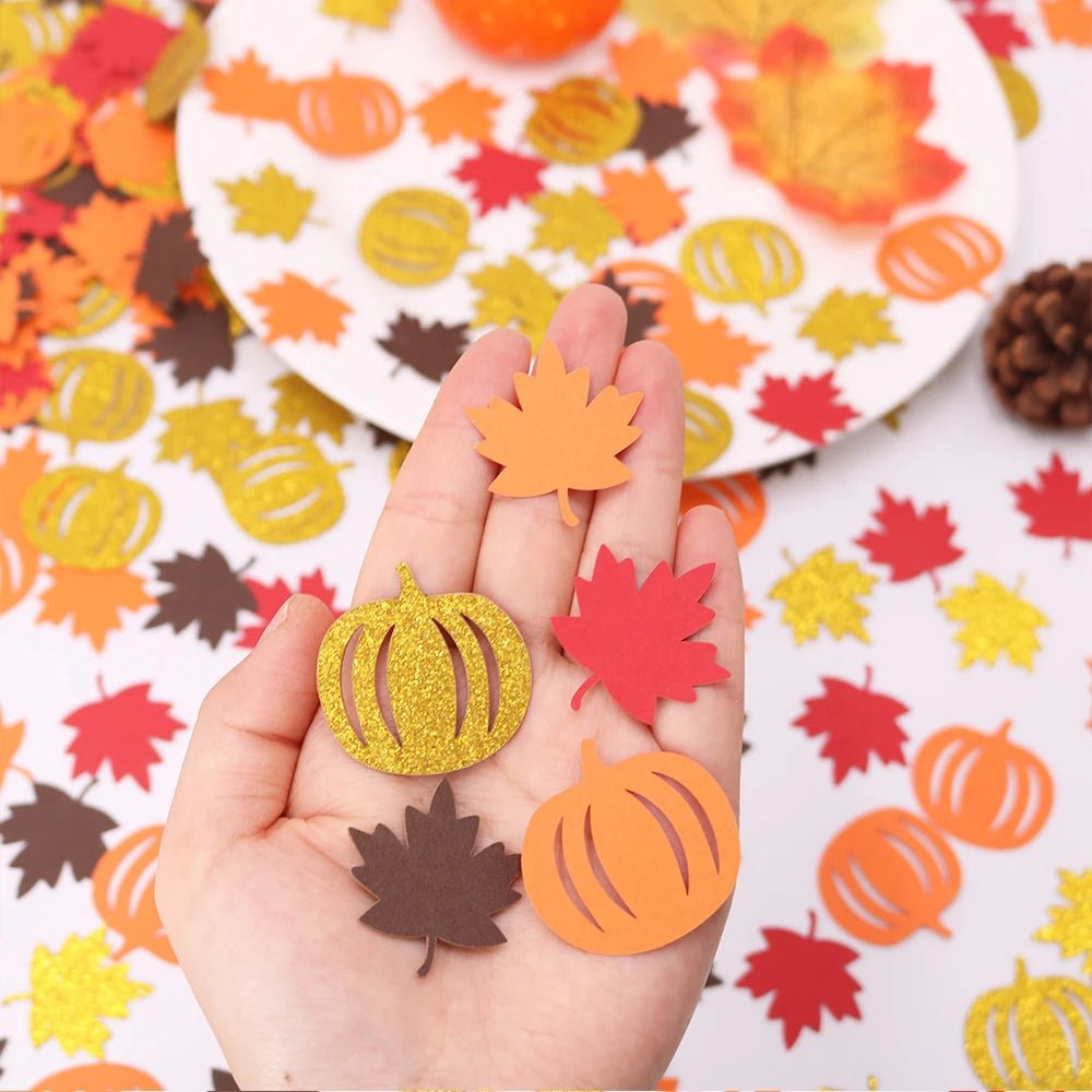 100Pcs Autumn Pumpkin Maple Leaf Table Confetti. - silverfoxgoods
