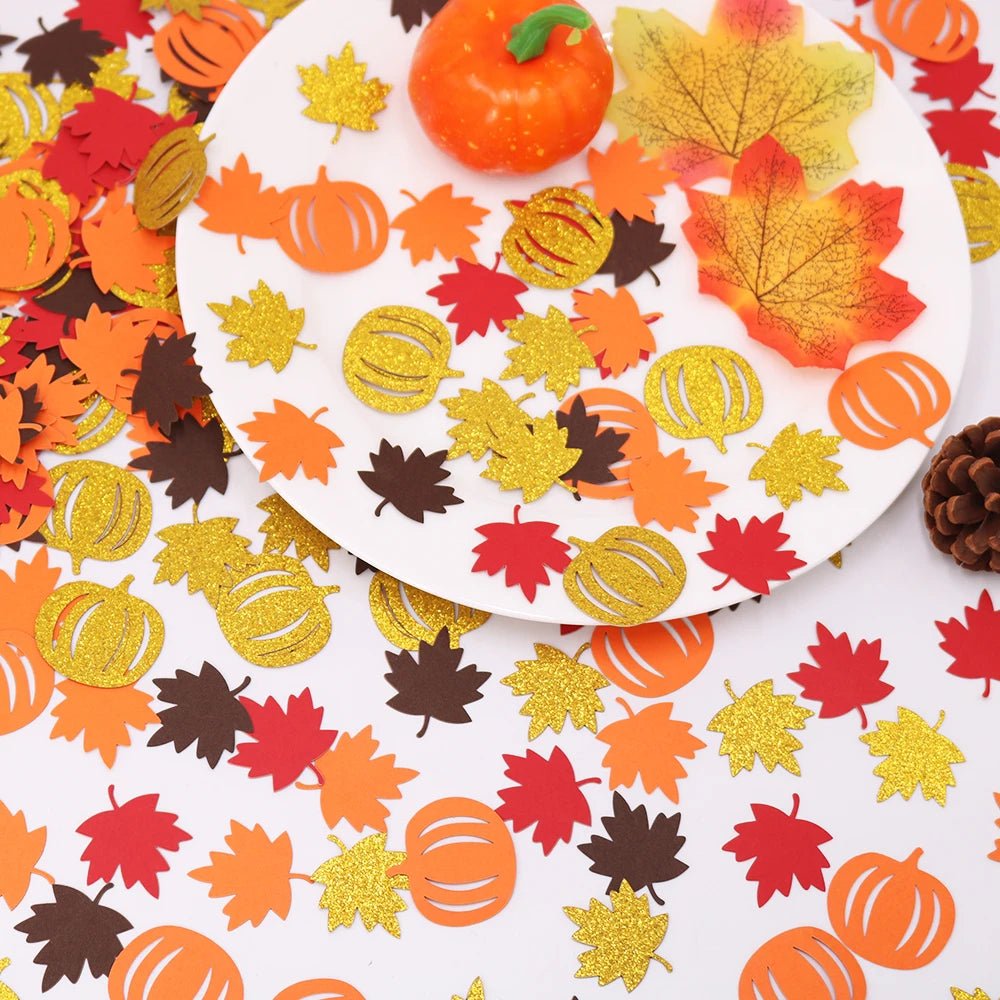 100Pcs Autumn Pumpkin Maple Leaf Table Confetti. - silverfoxgoods