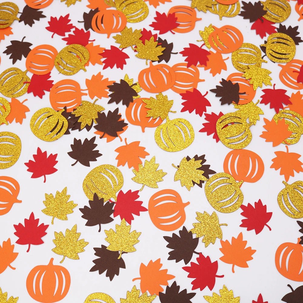 100Pcs Autumn Pumpkin Maple Leaf Table Confetti. - silverfoxgoods