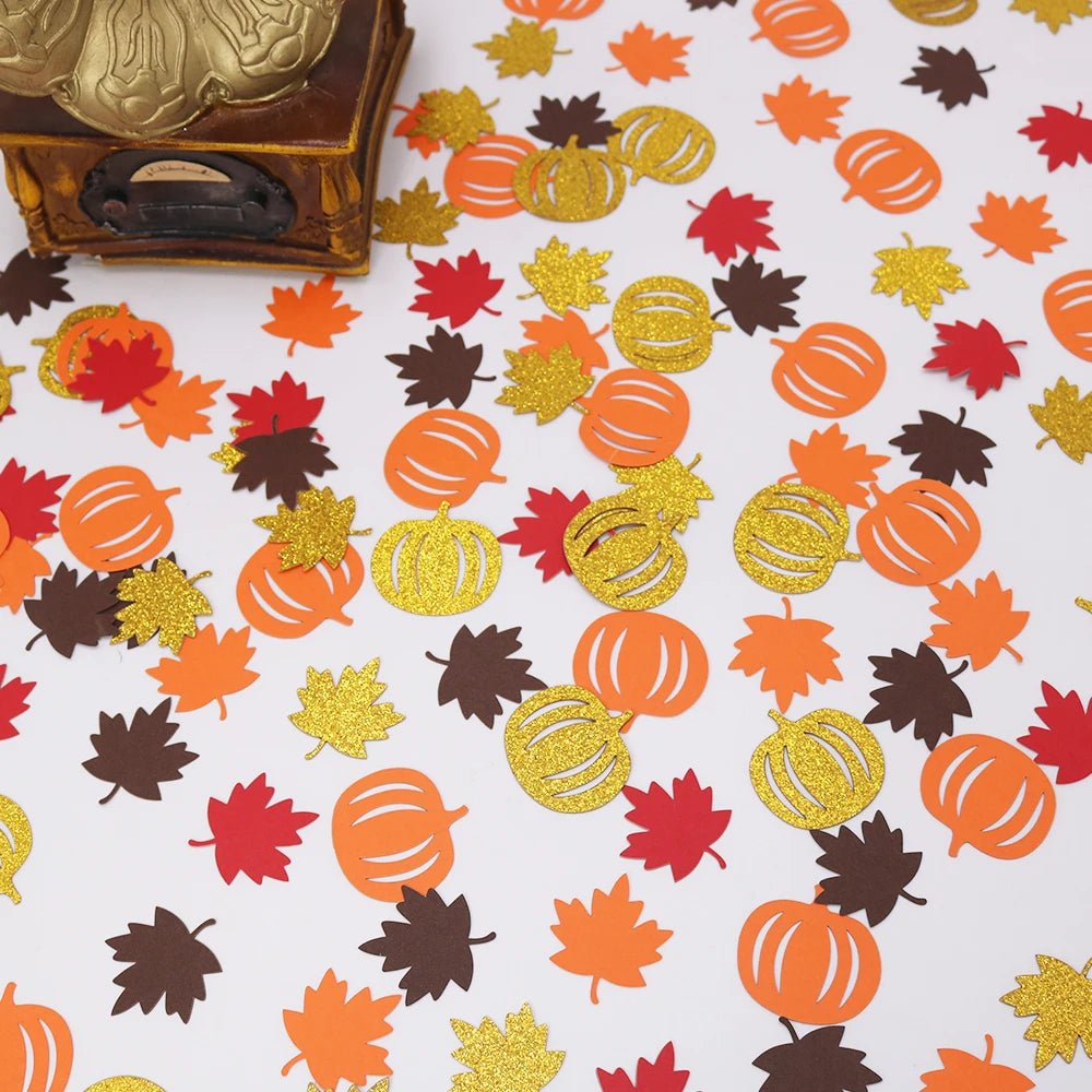 100Pcs Autumn Pumpkin Maple Leaf Table Confetti. - silverfoxgoods
