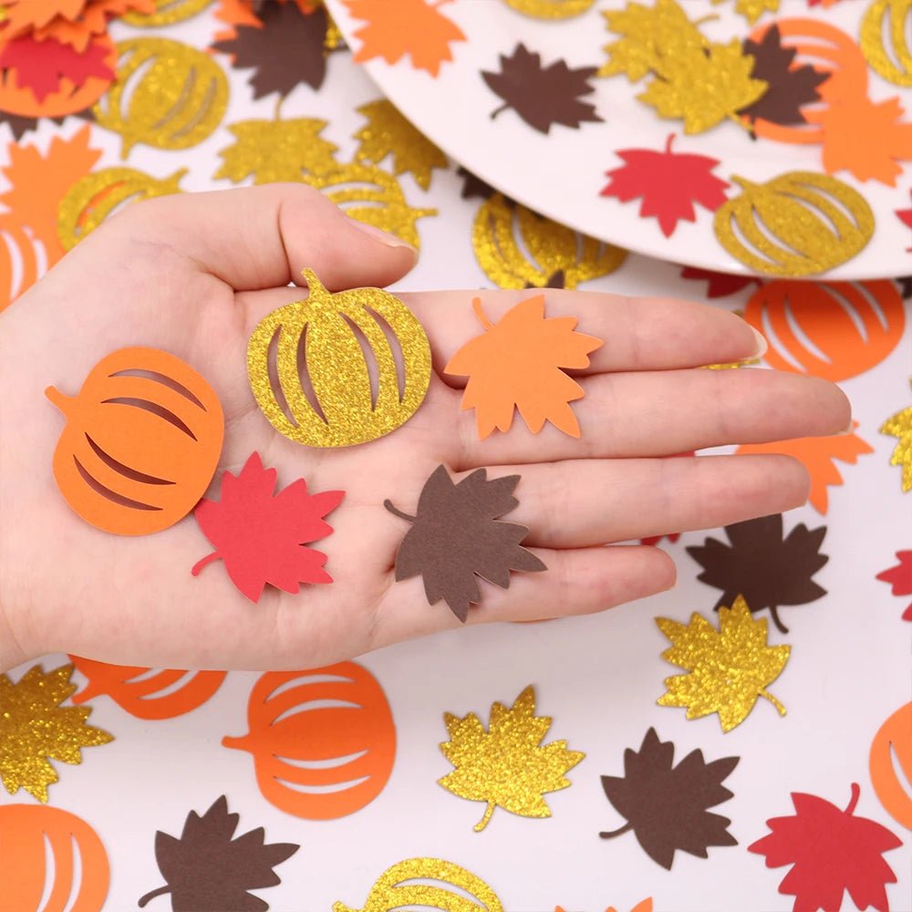 100Pcs Autumn Pumpkin Maple Leaf Table Confetti. - silverfoxgoods