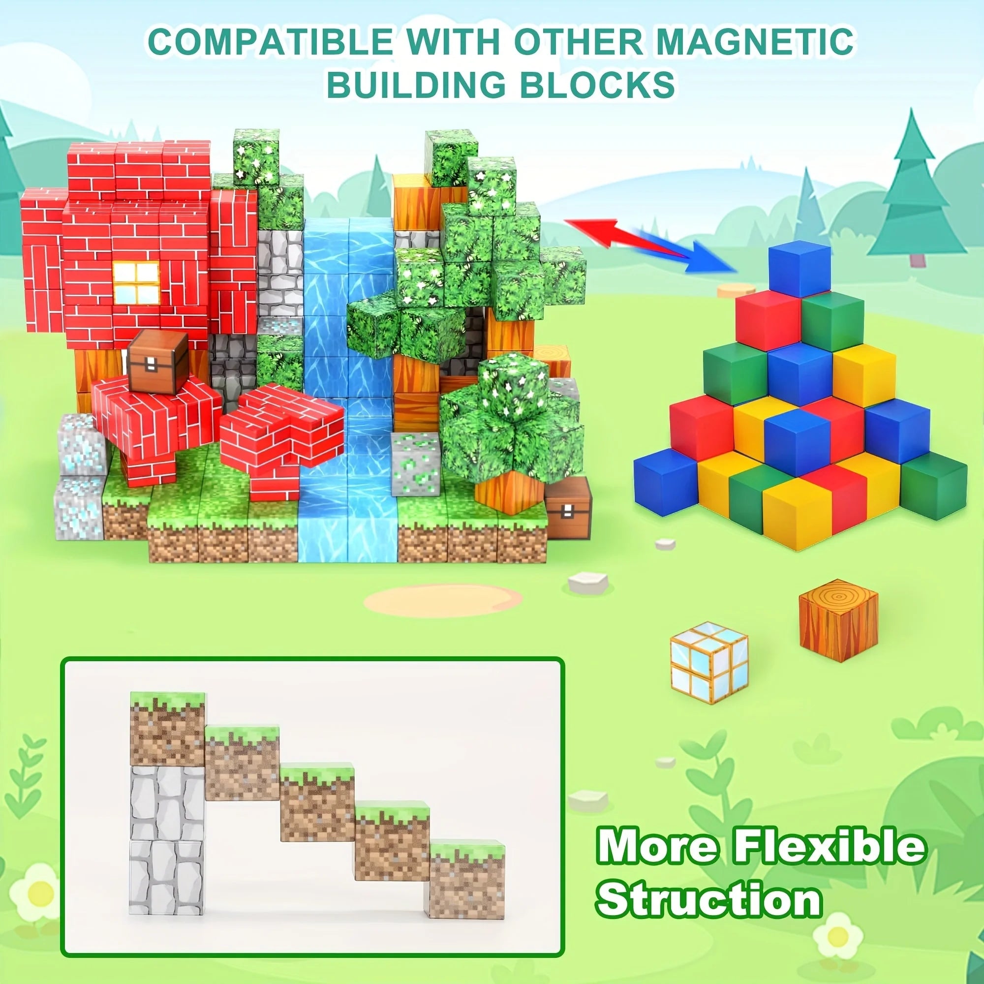 102PCS Magnetic Pixel Blocks Set for Kids - Forest Education Toy - silverfoxgoods