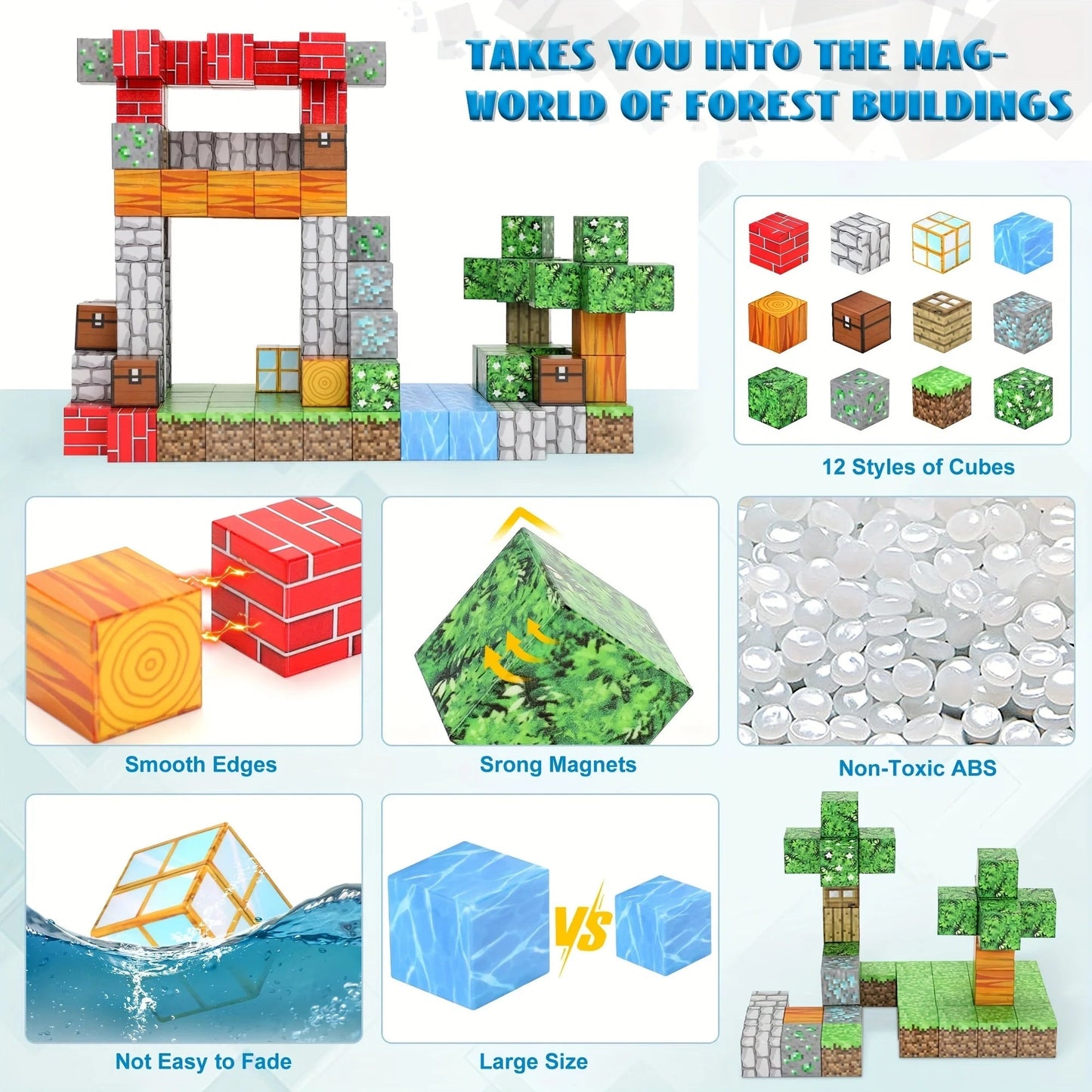 102PCS Magnetic Pixel Blocks Set for Kids - Forest Education Toy - silverfoxgoods