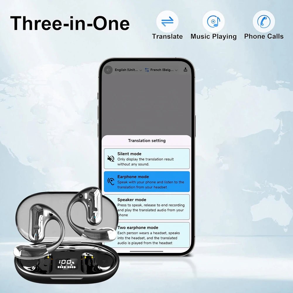 AI Translator Earbuds – 144 Languages, Bluetooth 5.3, Real-Time Translation & Noise Cancelling - silverfoxgoods