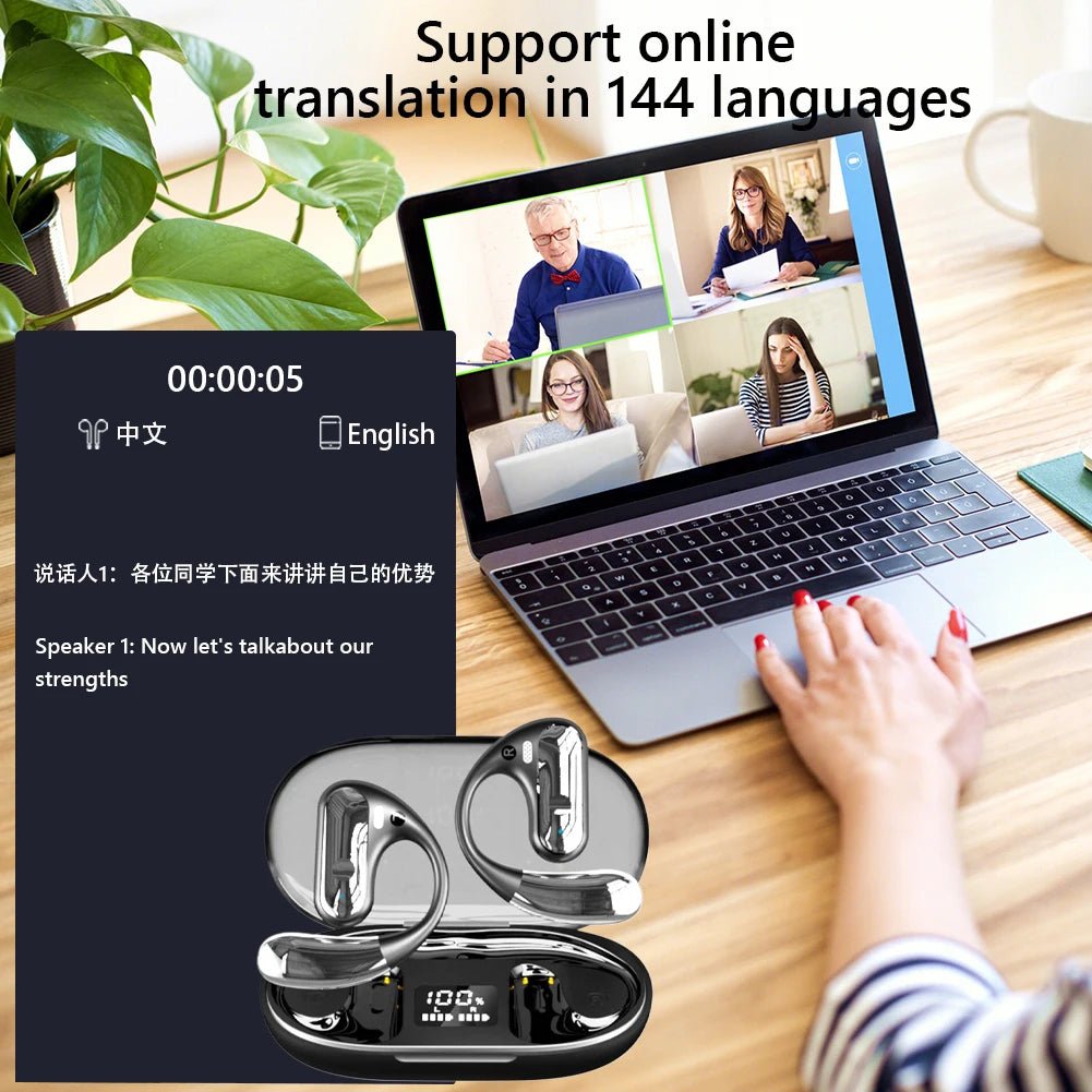 AI Translator Earbuds – 144 Languages, Bluetooth 5.3, Real-Time Translation & Noise Cancelling - silverfoxgoods