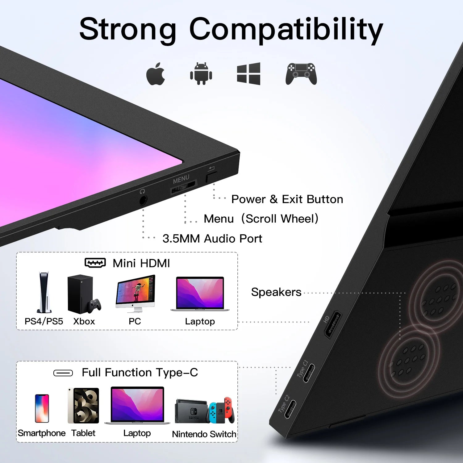 15.6" Portable Monitor – 1080P USB-C & HDMI External Screen with HDR - silverfoxgoods