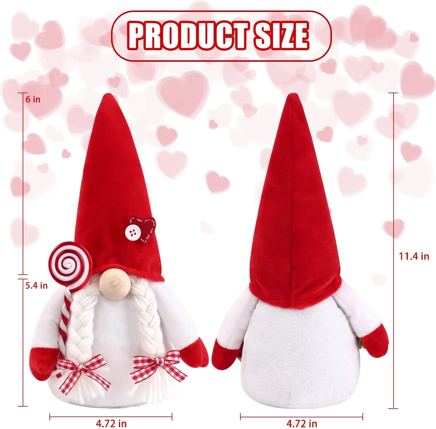 2PCS Valentines Day Gnome Plush Decorations Swedish Tomte Gnomes, Romantic Valentines Day Decor Scandinavian Gnomes Decorations, 11.4 Inche