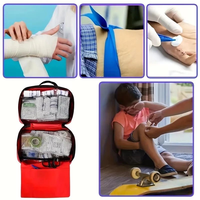 184pcs portable first aid kit with multi-purpose medical supplies for hiking, camping, and outdoor emergency rescue