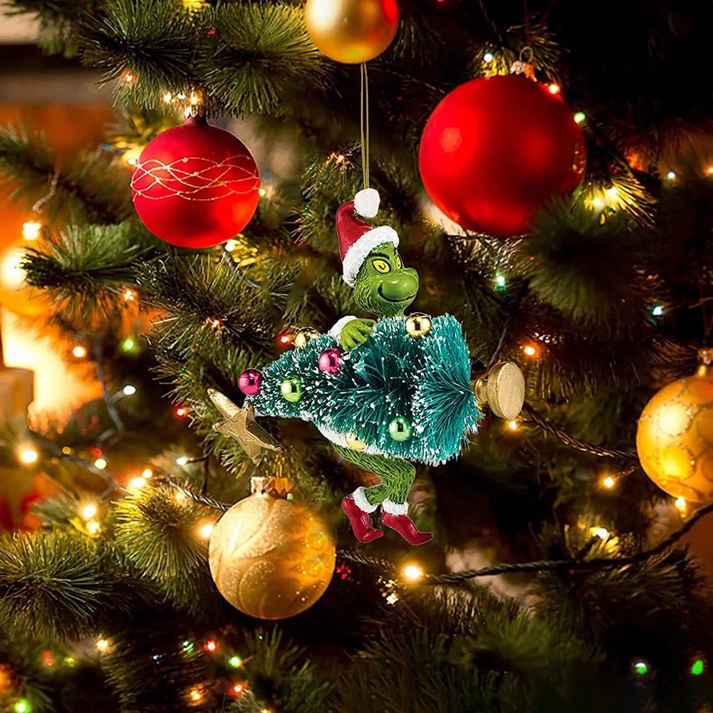 18Pcs 2D Acrylic Christmas Tree Green Monsters Ornaments Cute Green Monsters Christmas Tree Pendants Christmas Cartoon Ornaments - silverfoxgoods