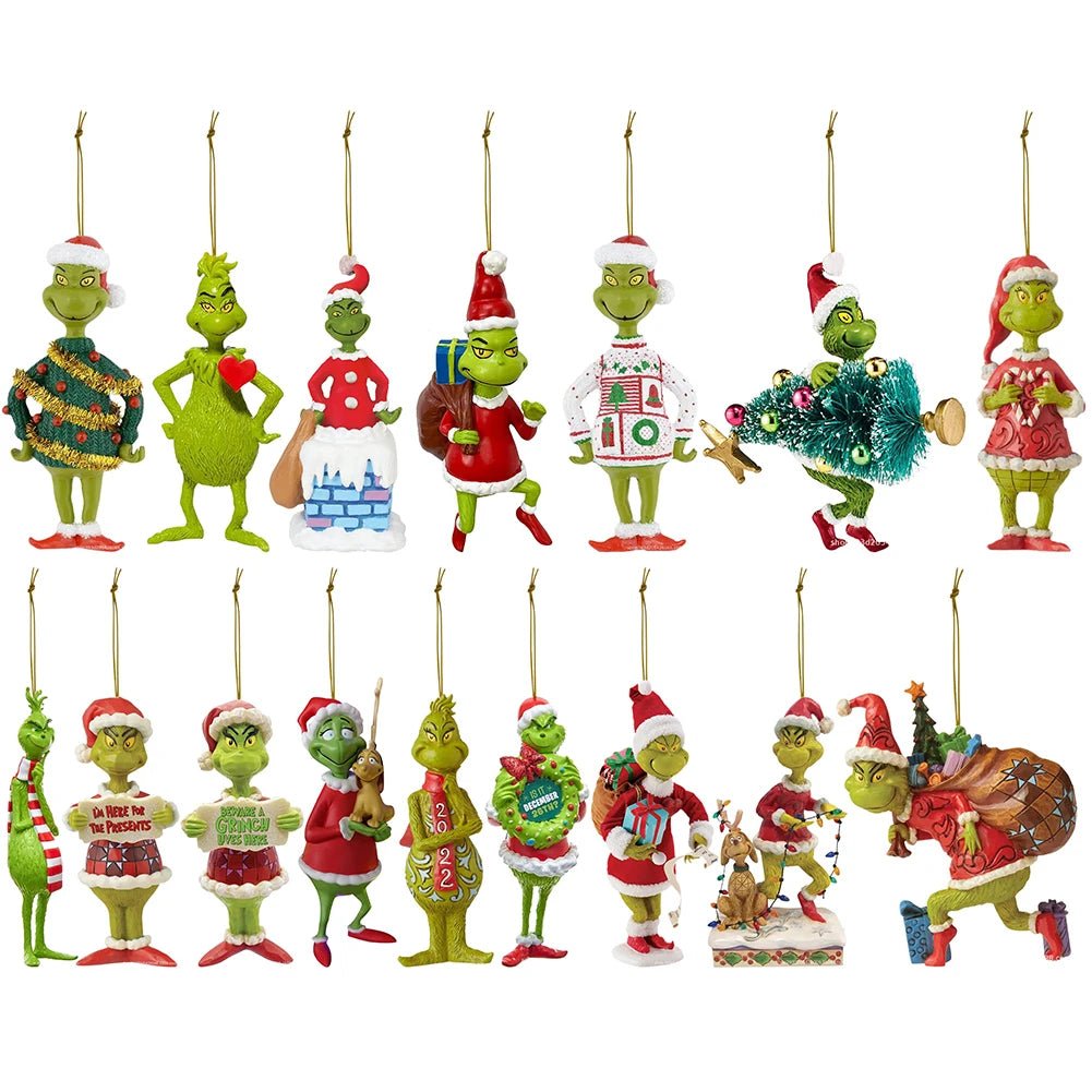 18Pcs 2D Acrylic Christmas Tree Green Monsters Ornaments Cute Green Monsters Christmas Tree Pendants Christmas Cartoon Ornaments - silverfoxgoods