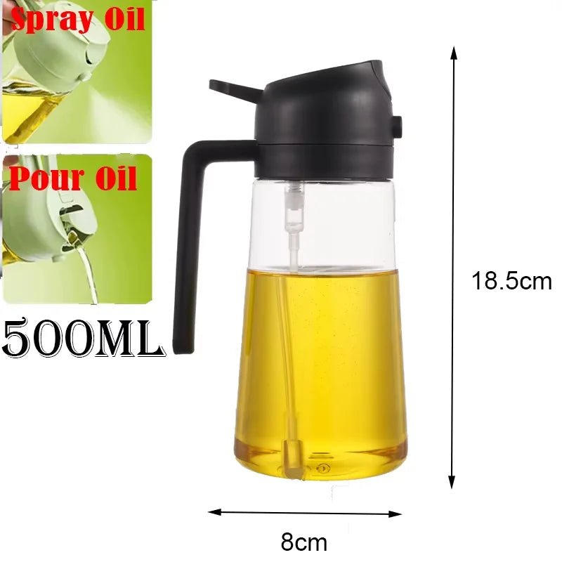 2in1 500ml Plastic Spray Oil Sprayer Bottle Spray Oil Dispenser Oil Jar Cruet BBQ Kitchen Baking Roasting Picnic Kitchen Tool - silverfoxgoods