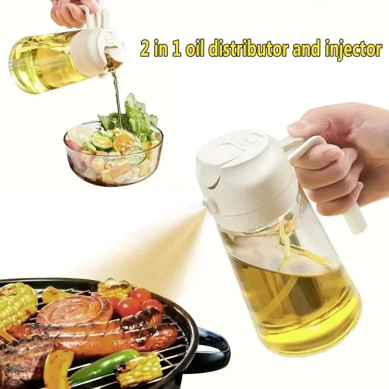 2in1 500ml Plastic Spray Oil Sprayer Bottle Spray Oil Dispenser Oil Jar Cruet BBQ Kitchen Baking Roasting Picnic Kitchen Tool - silverfoxgoods