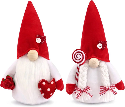 2PCS Valentines Day Gnome Plush Decorations Swedish Tomte Gnomes, Romantic Valentines Day Decor Scandinavian Gnomes Decorations, 11.4 Inche - silverfoxgoods