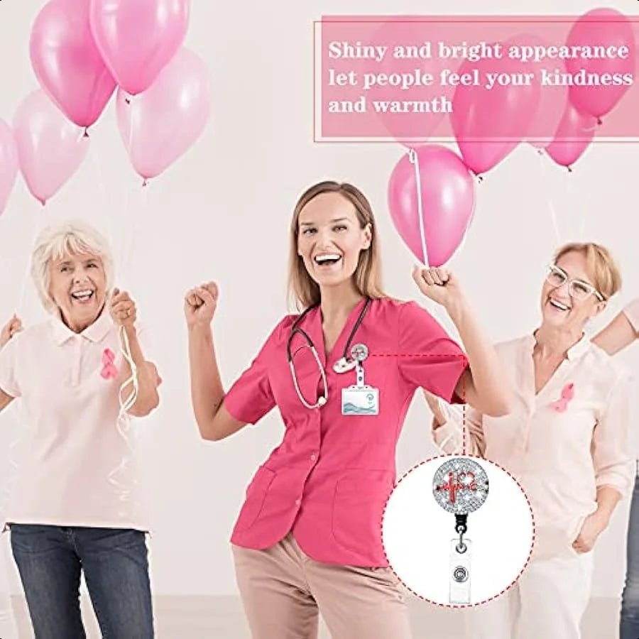 3 Pieces Badge Reel Retractable Nursing Holder Bling Rhinestone ID Holder with Clip Diamond Heart Badge Clip for School Hospit - silverfoxgoods