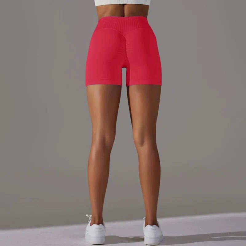 High Waist Yoga Scrunch Butt Shorts, 3-Piece Set - Peach - silverfoxgoods