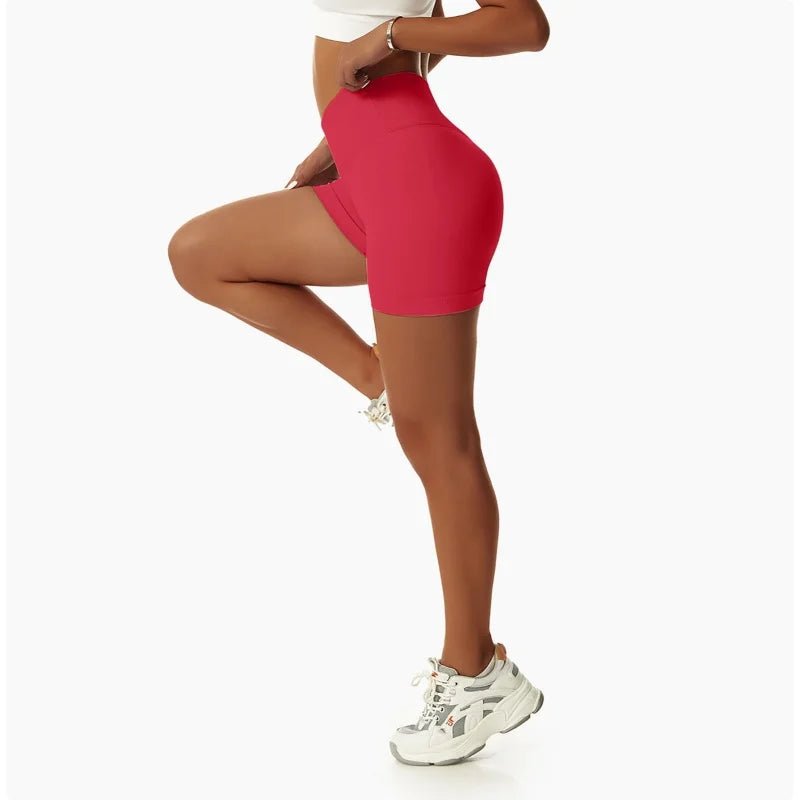 High Waist Yoga Scrunch Butt Shorts, 3-Piece Set - Peach - silverfoxgoods