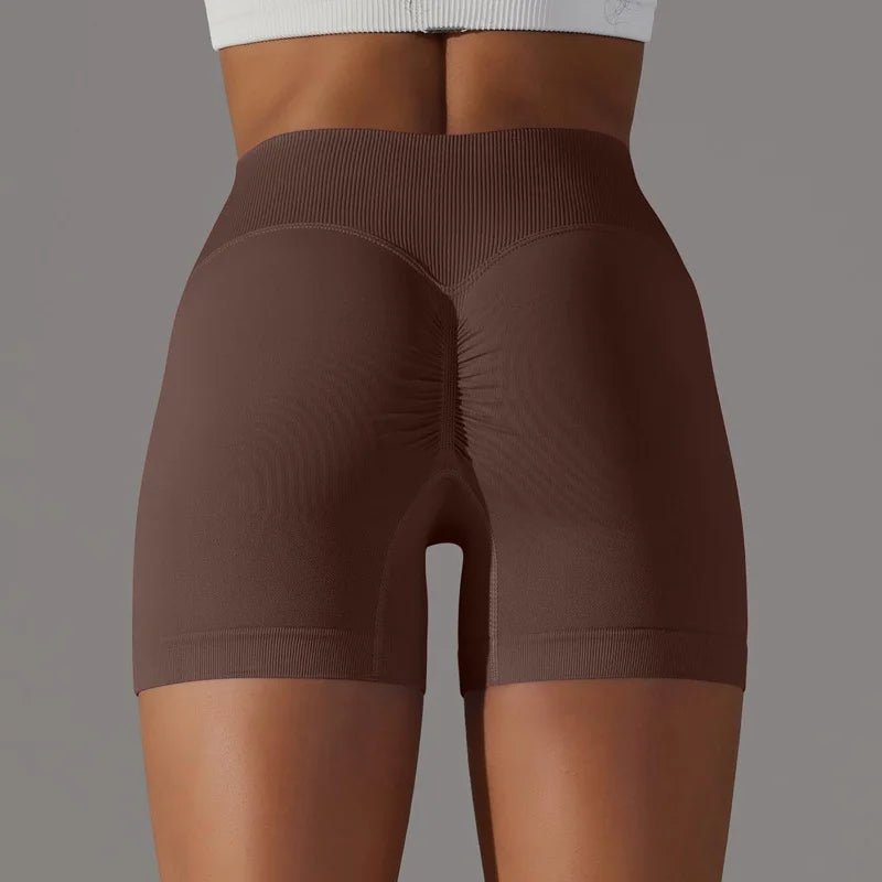 High Waist Yoga Scrunch Butt Shorts, 3-Piece Set - Peach - silverfoxgoods