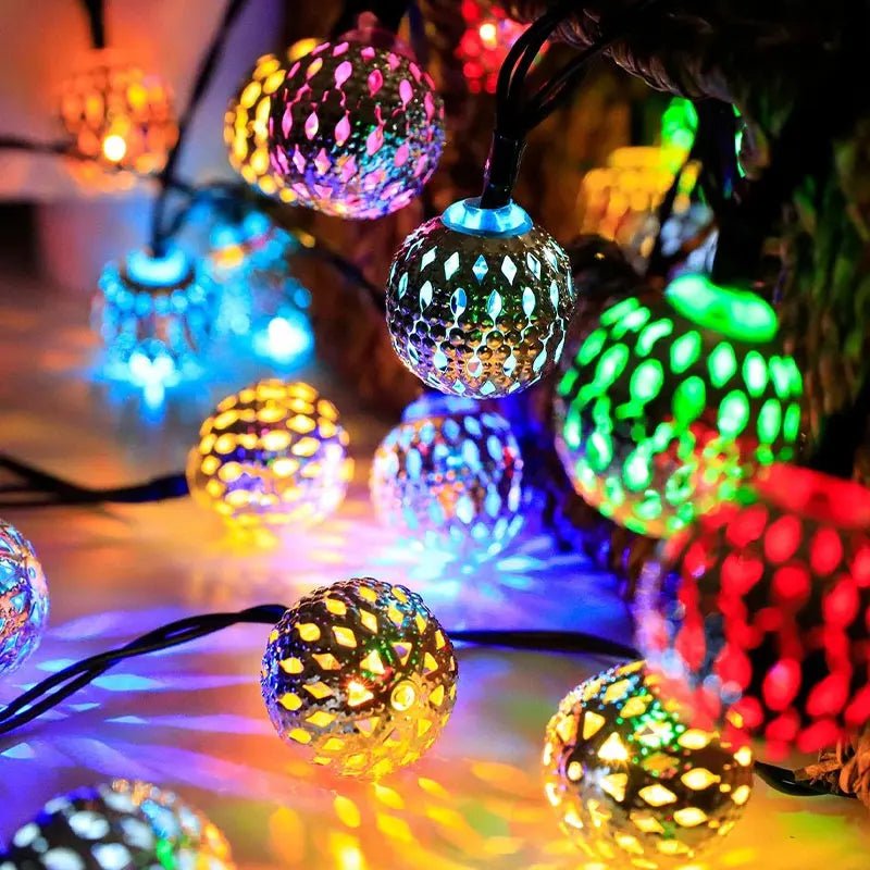 3.5M 10-LED Moroccan Ball String Lights – Battery-Powered Fairy Garland - silverfoxgoods