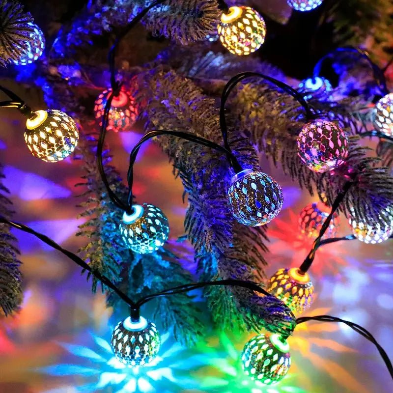 3.5M 10-LED Moroccan Ball String Lights – Battery-Powered Fairy Garland - silverfoxgoods