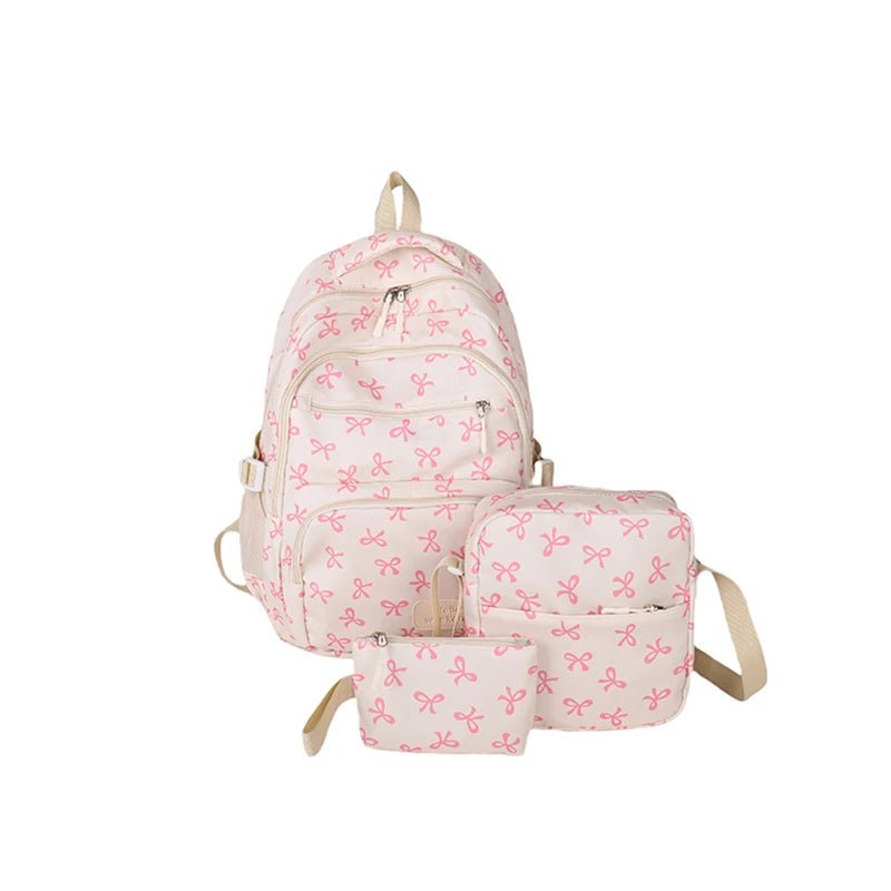3-Piece Bow Print Backpack Set – Backpack, Crossbody Bag & Small Purse for Kids - silverfoxgoods