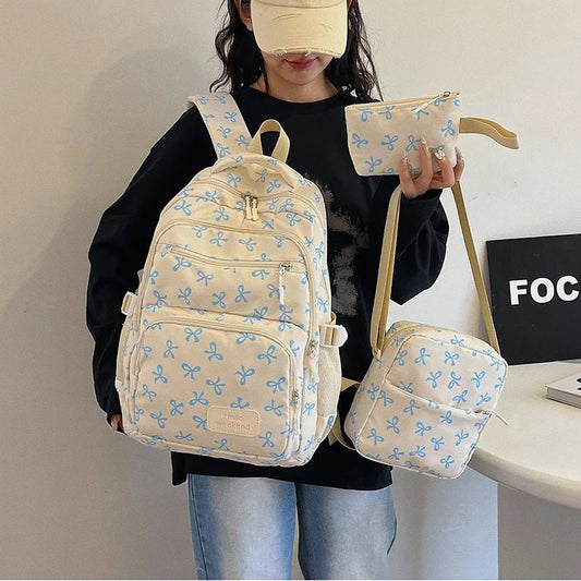3-Piece Bow Print Backpack Set – Backpack, Crossbody Bag & Small Purse for Kids - silverfoxgoods
