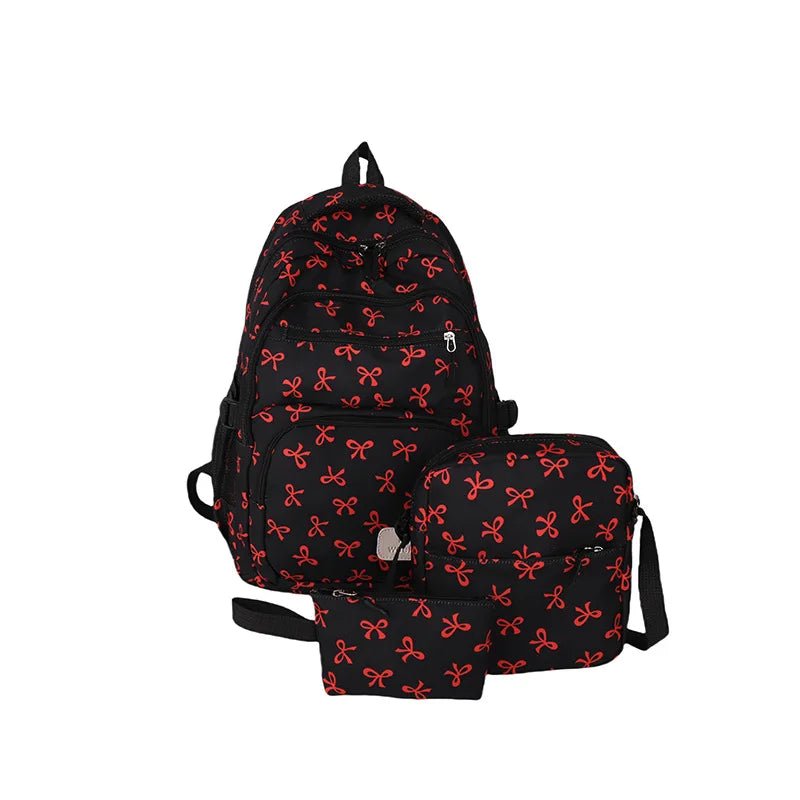 3-Piece Bow Print Backpack Set – Backpack, Crossbody Bag & Small Purse for Kids - silverfoxgoods