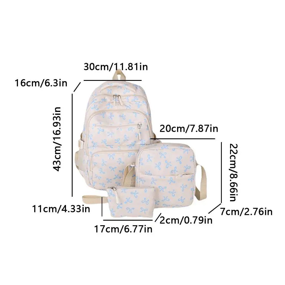 3-Piece Bow Print Backpack Set – Backpack, Crossbody Bag & Small Purse for Kids - silverfoxgoods