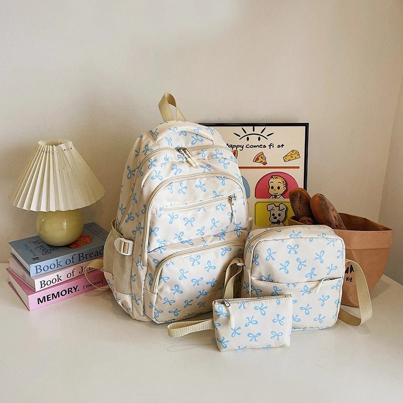 3-Piece Bow Print Backpack Set – Backpack, Crossbody Bag & Small Purse for Kids - silverfoxgoods