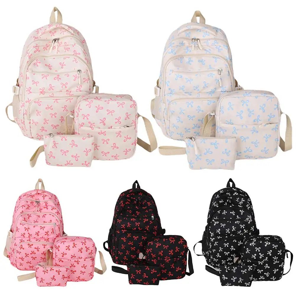 3-Piece Bow Print Backpack Set – Backpack, Crossbody Bag & Small Purse for Kids - silverfoxgoods