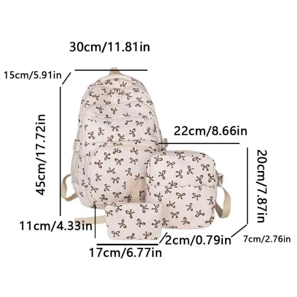 3-Piece Bow Print Backpack Set – Backpack, Crossbody Bag & Small Purse for Kids - silverfoxgoods
