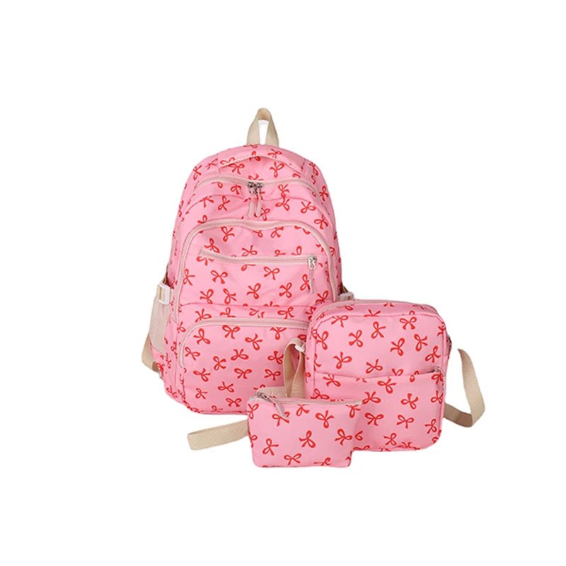 3-Piece Bow Print Backpack Set – Backpack, Crossbody Bag & Small Purse for Kids - silverfoxgoods