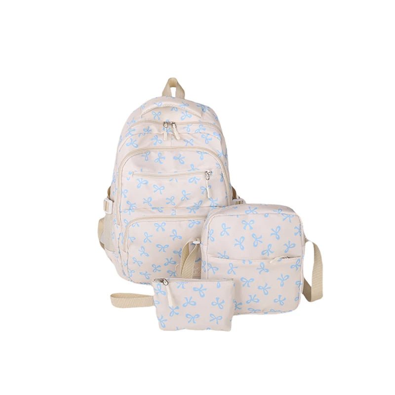 3-Piece Bow Print Backpack Set – Backpack, Crossbody Bag & Small Purse for Kids - silverfoxgoods