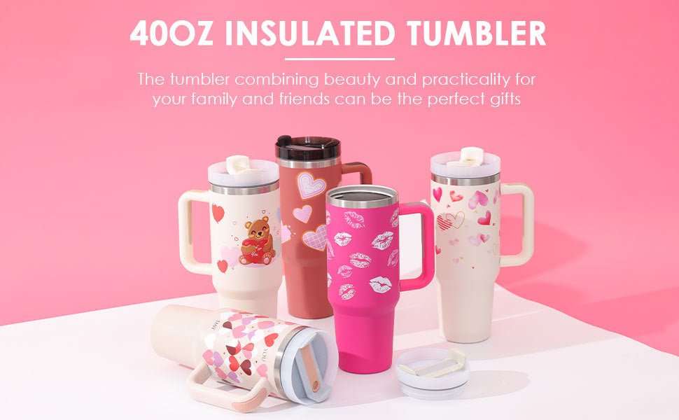 Insulated Stainless Steel 40 oz Tumbler with Handle - Perfect for Valentine's Day! - silverfoxgoods