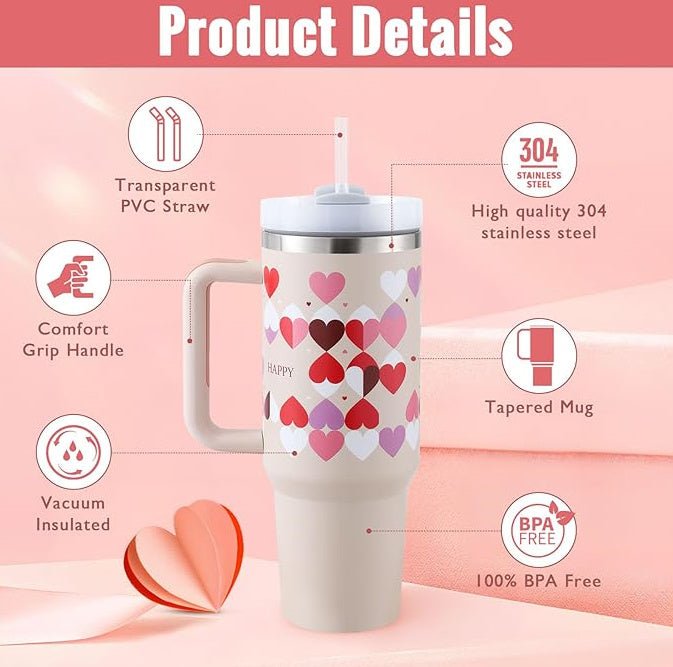 Insulated Stainless Steel 40 oz Tumbler with Handle - Perfect for Valentine's Day! - silverfoxgoods