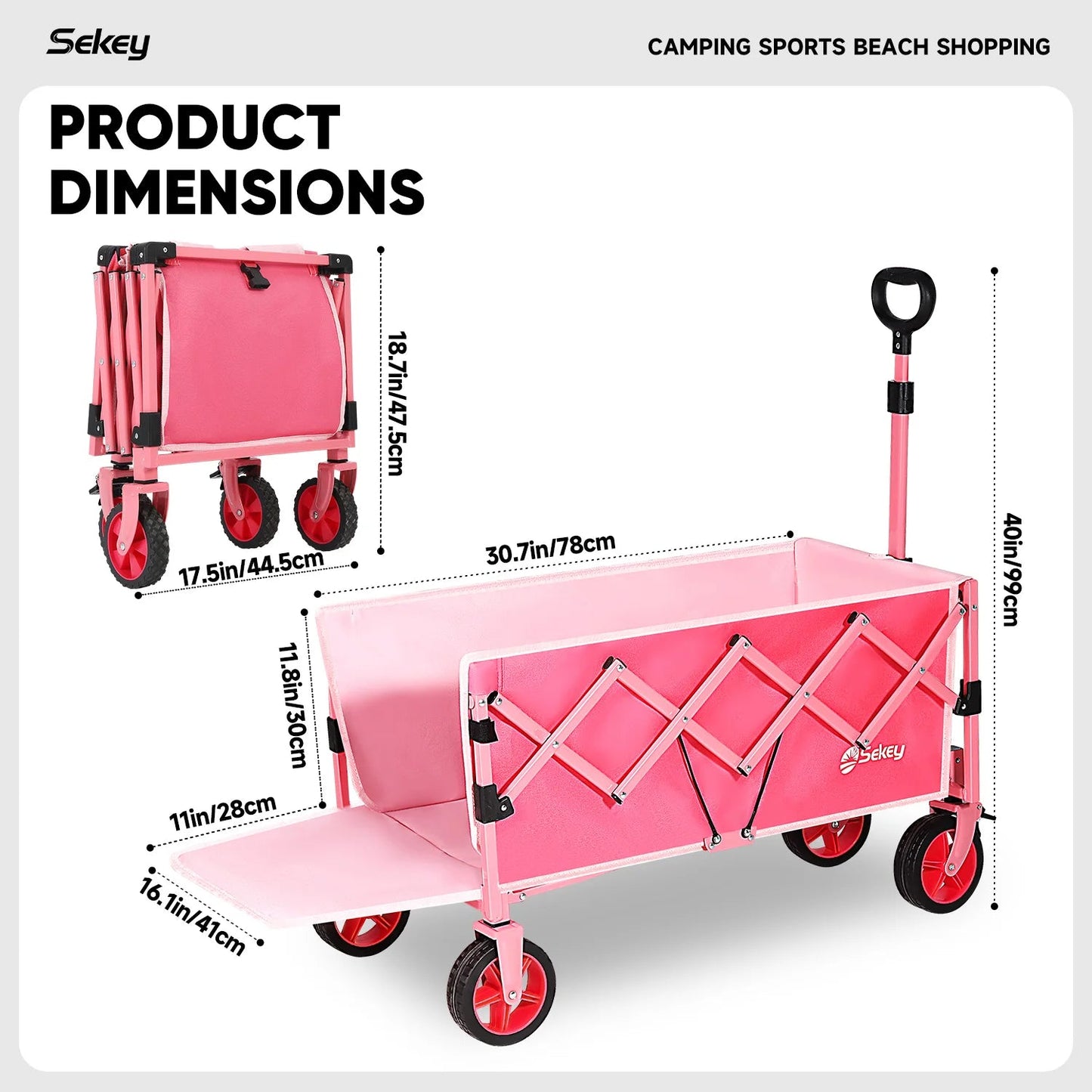 52" Extender Folding Collapsible Wagon Carts Foldable with 330LBS Weight Capacity Heavy Duty Lightweight Extra - Long Utility Cart - silverfoxgoods