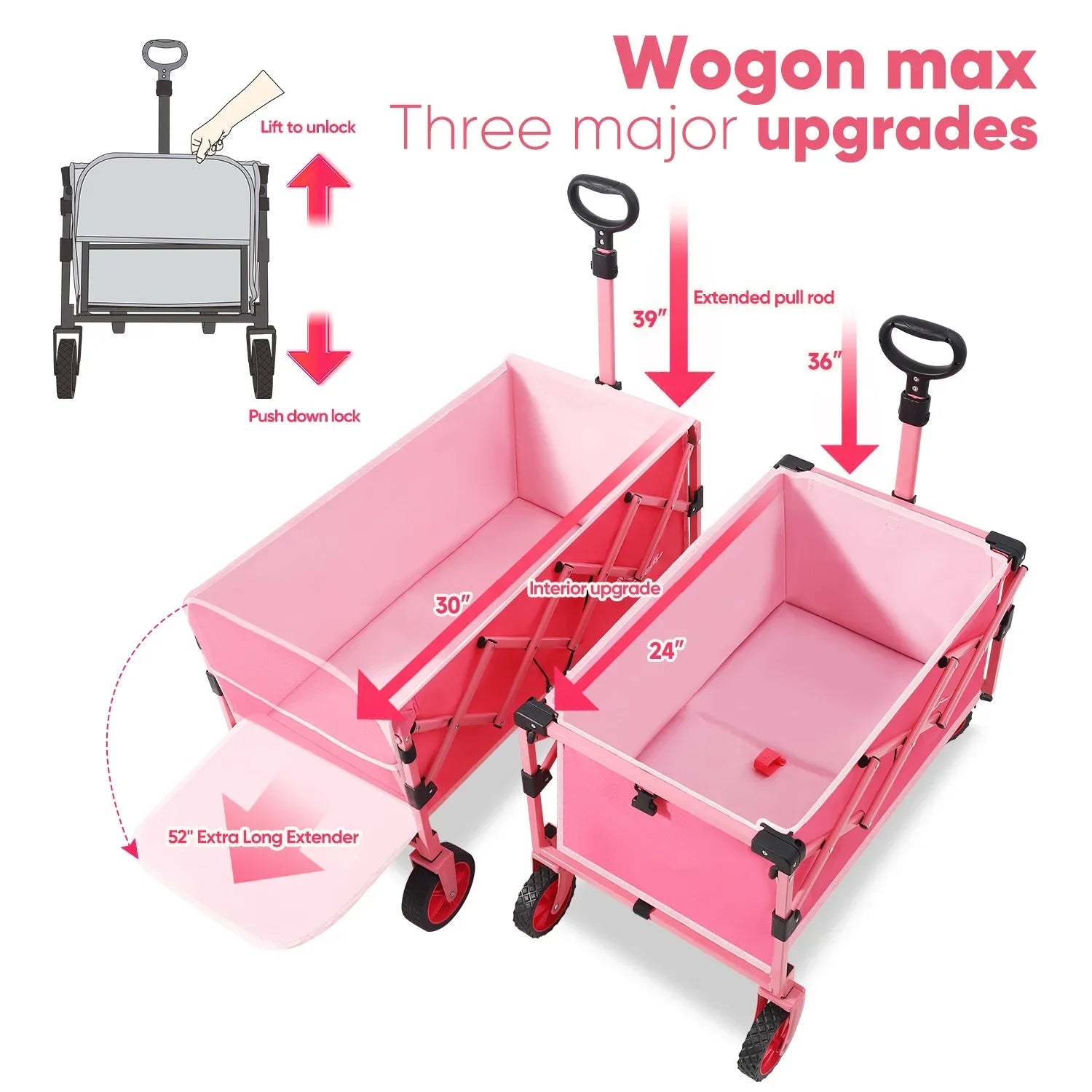52" Extender Folding Collapsible Wagon Carts Foldable with 330LBS Weight Capacity Heavy Duty Lightweight Extra - Long Utility Cart - silverfoxgoods