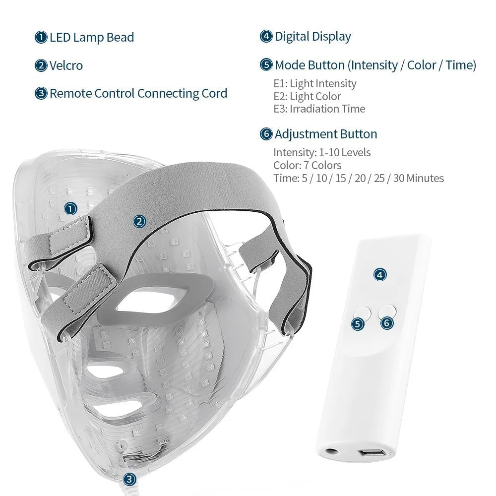 7 Colors LED Light Therapy Mask for Skin Rejuvenation & Tightening - silverfoxgoods