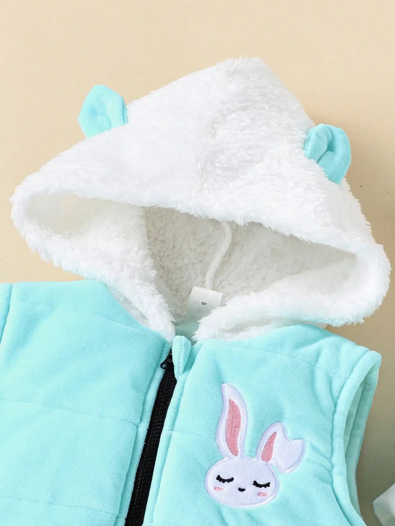 A Sweet And Cute Rabbit Embroidery Set for Baby Girls - Cotton - Padded Jacket And Vest w/pants (3 - Piece Set) - silverfoxgoods