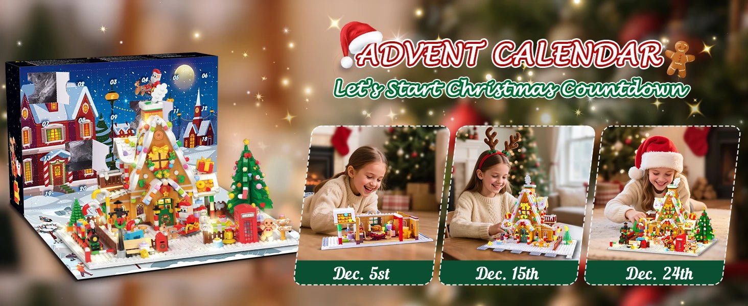 Advent Calendar 2025 – Gingerbread House LED Building Set, 24 Days Christmas Countdown - silverfoxgoods