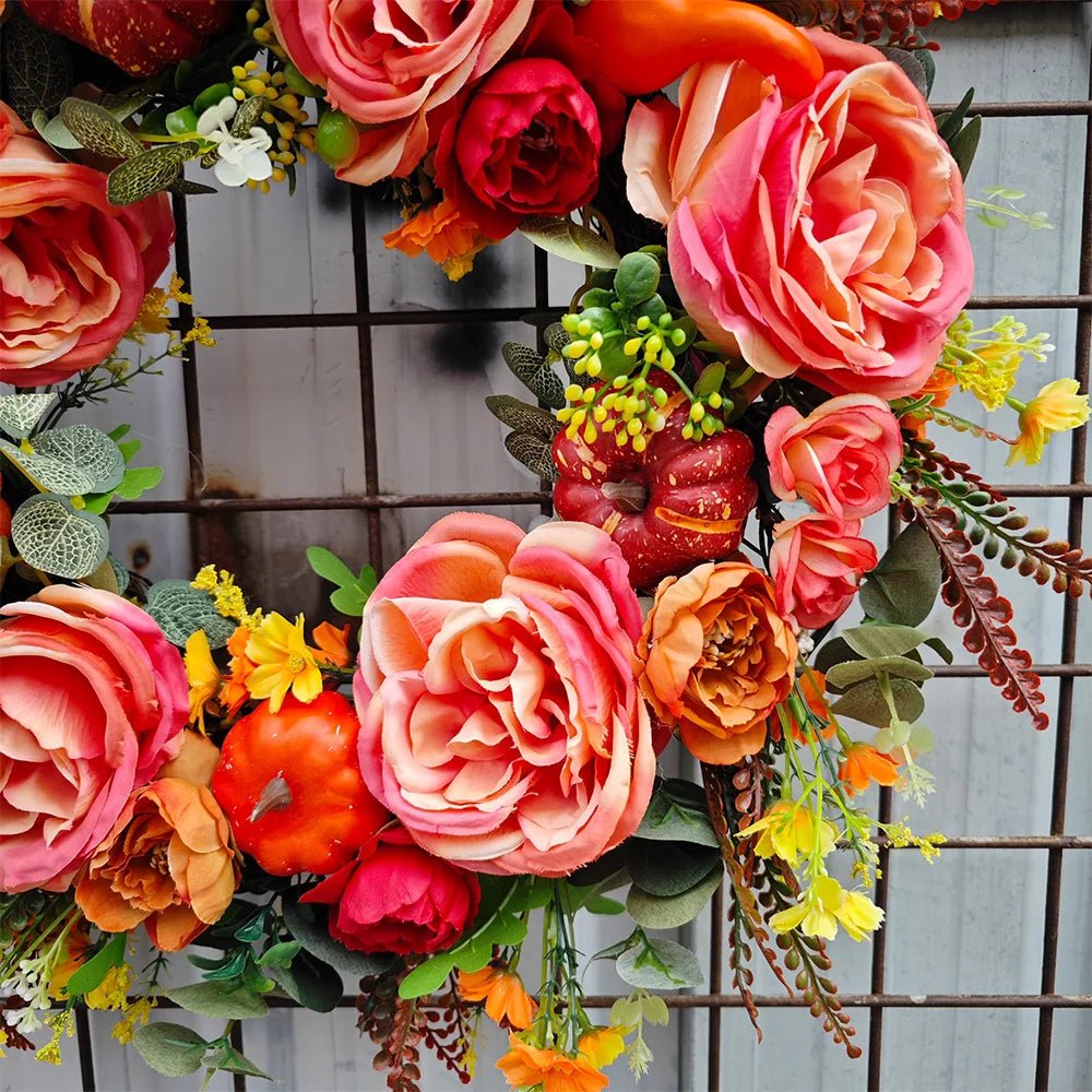 Autumn Round Wreath Decorative Artificial Autumn Garland Festival Theme Farmhouse Party Decoration - silverfoxgoods