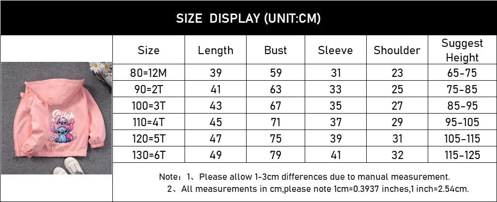 Baby Girls Boys Hooded Jacket Fashion Cartoon Lilo and Stitch Outerwear Tops Children Windbreaker Coat Kids Clothe - silverfoxgoods