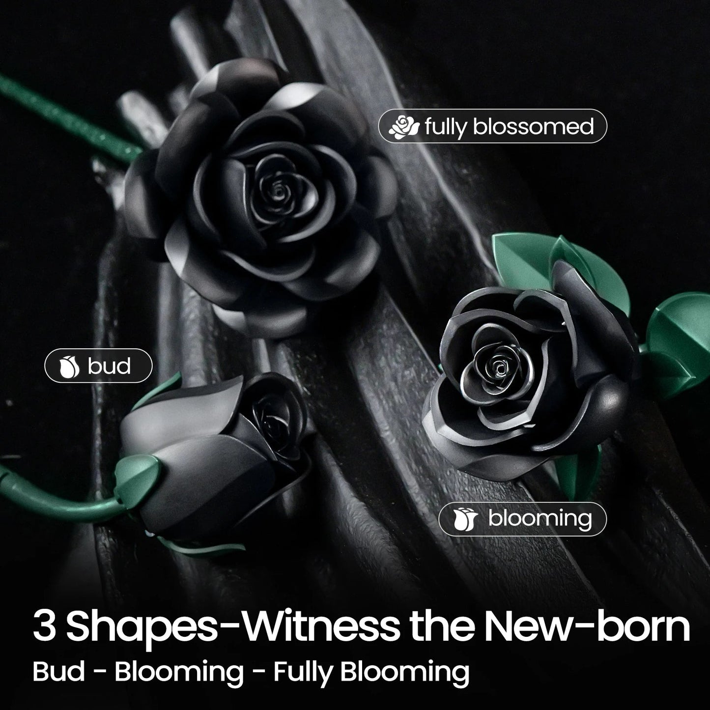 Black Roses building block set, 3-piece floral bouquet model for home décor