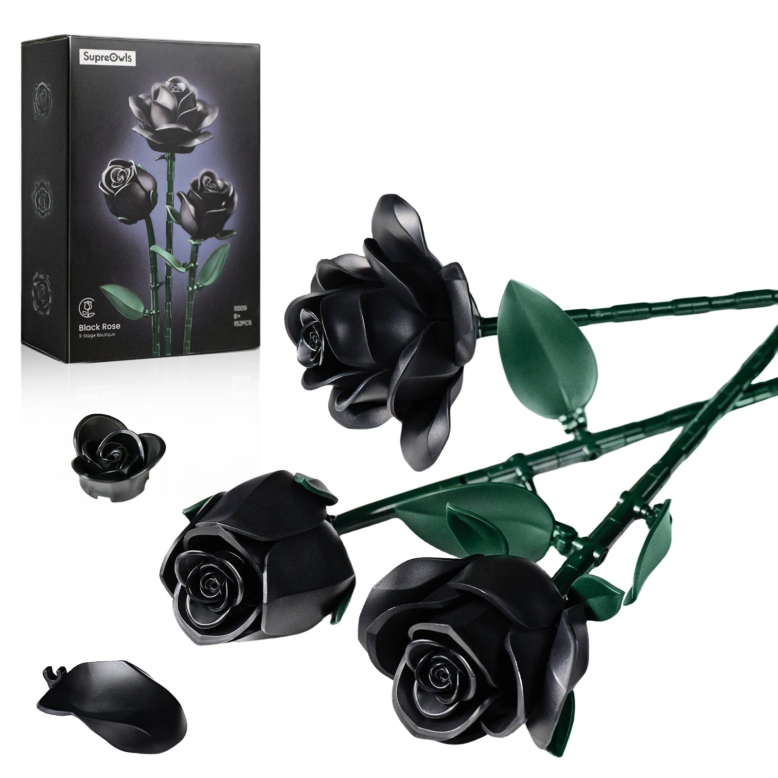Black Roses Bouquet Building Set - Perfect Valentines Day Gift for Her - silverfoxgoods