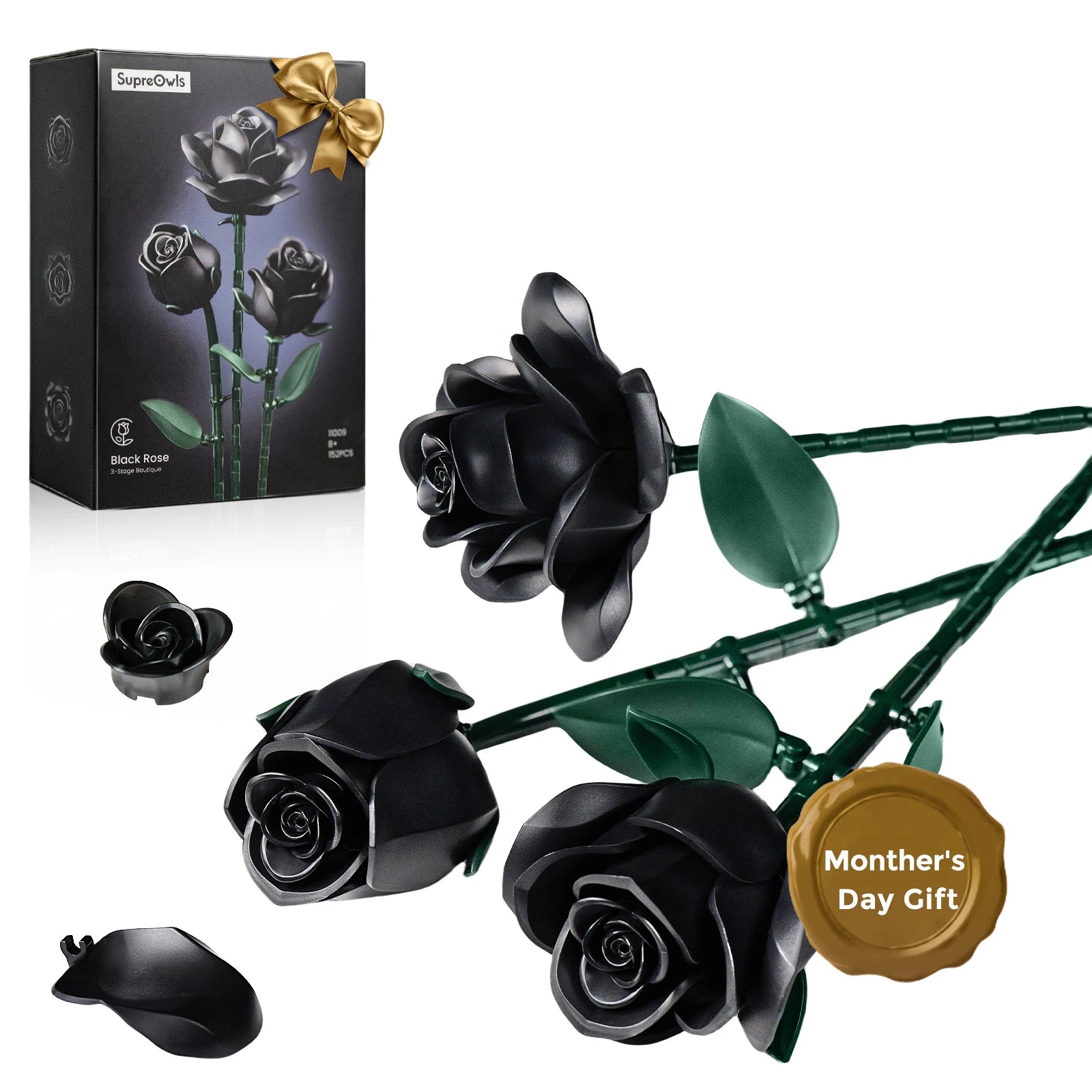Black Roses Bouquet Building Set - Perfect Valentines Day Gift for Her - silverfoxgoods