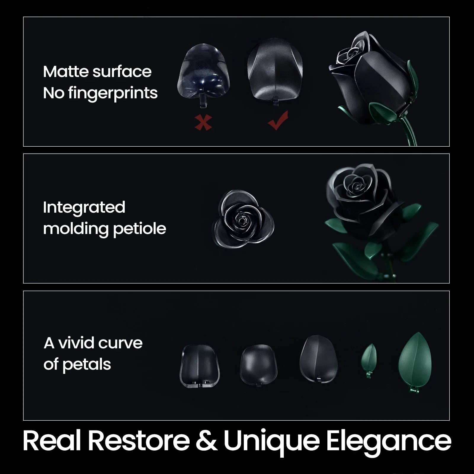 Black Roses Bouquet Building Set - Perfect Valentines Day Gift for Her - silverfoxgoods