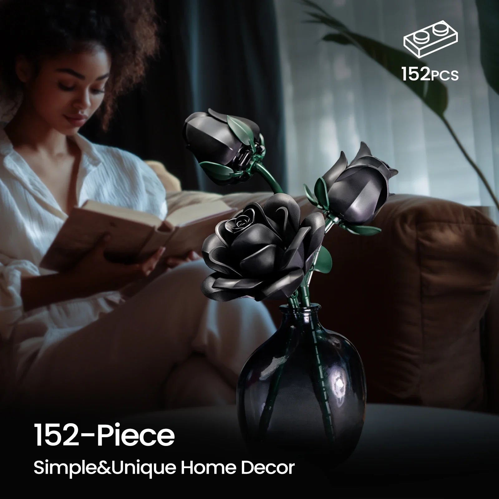 Black Roses Bouquet Building Set - Perfect Valentines Day Gift for Her - silverfoxgoods