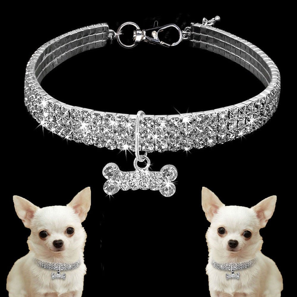 Bling Rhinestone Dog Collar Crystal Puppy Chihuahua Pet Dog Collars Leash For Small Medium Dogs Cats - silverfoxgoods